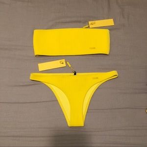 Triangl Yellow Ribbed bandeau bikini
